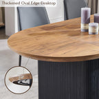 T4TREAM 63" Fluted Oval Dining Table for Kitchen Living Room,Brown&Black