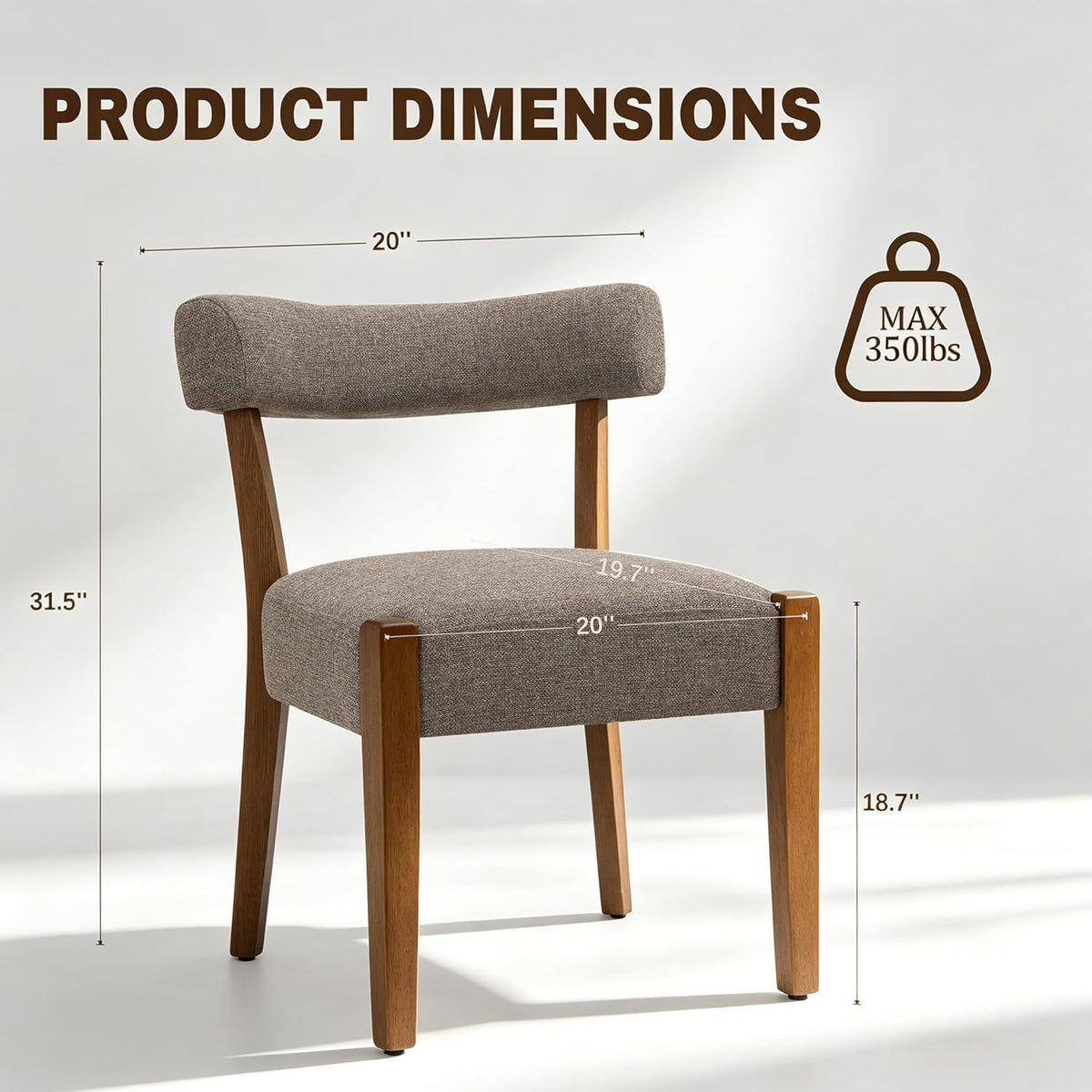 RNKSFX Upholstered Dining Chairs Set of 6, Walnut Wooden Kitchen & Dining Room Chairs, Mid Century Modern Fabric Farmhouse Dining Chairs Oversized Sturdy Rounded Chairs Curved Back, Tan Brown