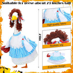 Abbylike Halloween Porch Goose Outfits Blue and White Gingham Wizard Dress Costume Porch Yard Goose Outfits Costume Clothes Fits Large 23'' Cement for Garden Yard Statue Pathway Decorations