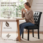 LSSBOUGHT Modern Tufted Dining Chairs Set of 6, Button Padded Leather Kitchen Chairs with Solid Wood Legs (Black, Set of 6)