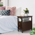 Nouva End Table - Side Table Narrow Nightstand with 2 Drawers and Open Shelf, Bedside Accent Table for Small Space Living Room Bedroom,Espresso