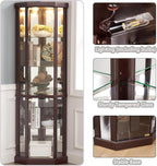 69" H Lighted Corner Curio Cabinet Display Case With Adjustable Shelves, Tempered Glass, Mirrored Back Panel for Living Room (Dark Cherry)