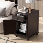 End Table with Solid Wood Legs, Side Table with USB Ports, 1 Storage Cabinet and 1 Drawer for Living Room, Antique Navy (Antique Espresso#091)