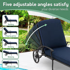 Chaise Lounge Chair Outdoor- Set of 2 Patio Pool Chairs Tanning Lounges for Outside Beach Lounger Reclining Cast Aluminum with Navy Blue Cushions