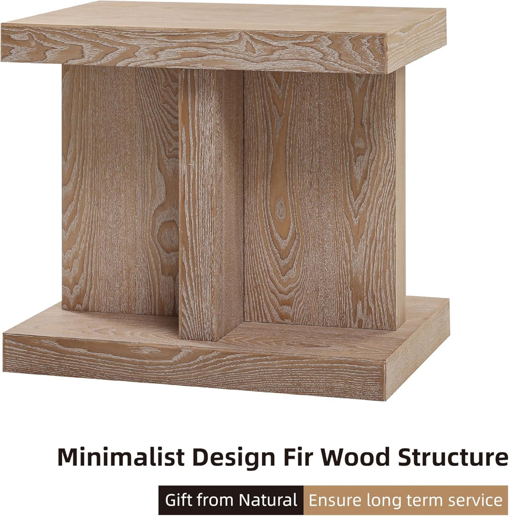 COZAYH Farmhouse Wood End Table with Open Base Shelf, Modern Minimalist Rectangular Side Table Plant Stand for Living Room, Bedroom, Natural Grain Finish