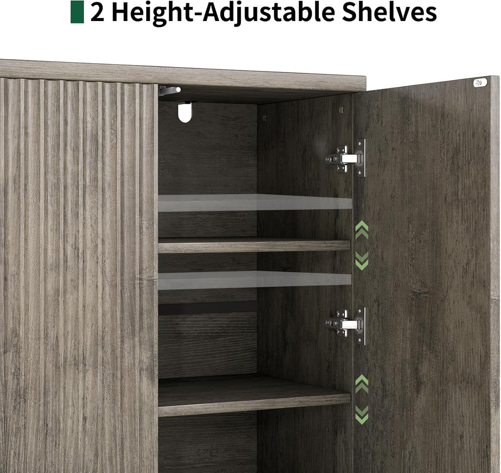Fluted Sideboard Buffet Cabinet with Storage, Wood Sideboard Cabinet with Doors, Small Credenza Buffets & Sideboards for Kitchen, Accent Cabinets for Entryway Living Room Hallway Home, Grey