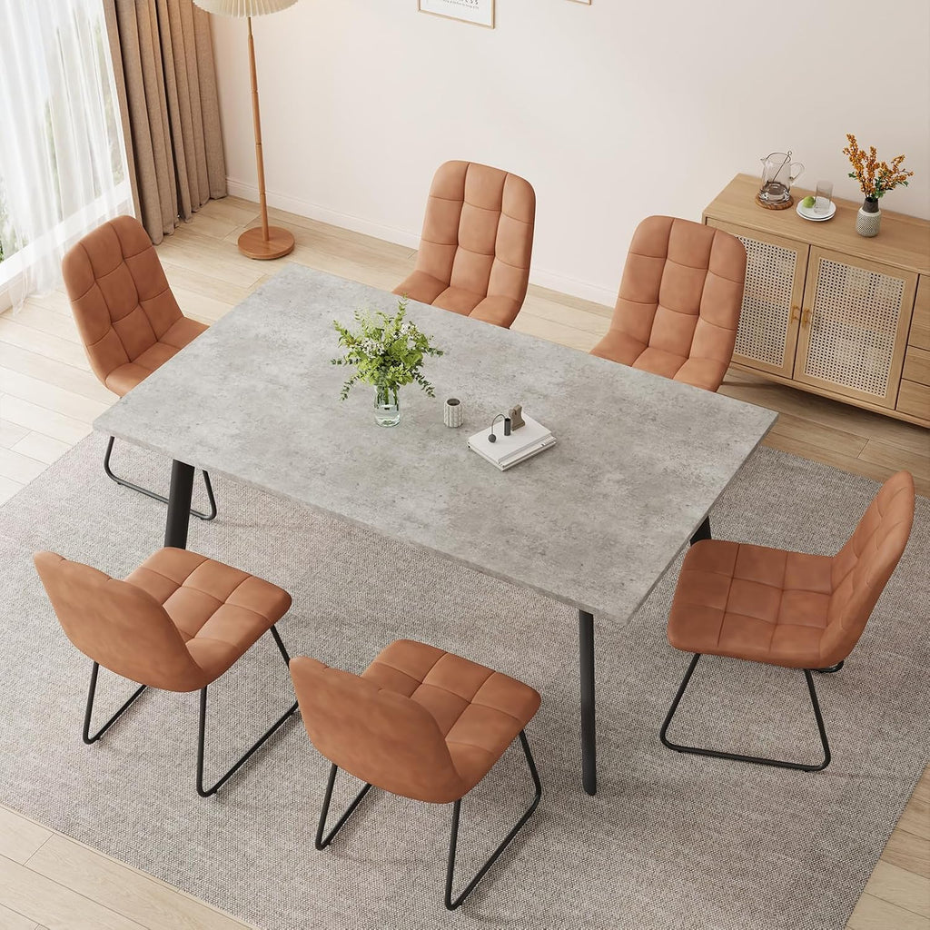 ZckyCine 46.5" Modern Grey Dining Table Set for Small Spaces, 5-Piece Set with Rectangular Table & 4 Padded Leather Chairs, Compact, Sturdy & Easy to Assemble (Table + 4 Brown Dining Chairs, 46.5")