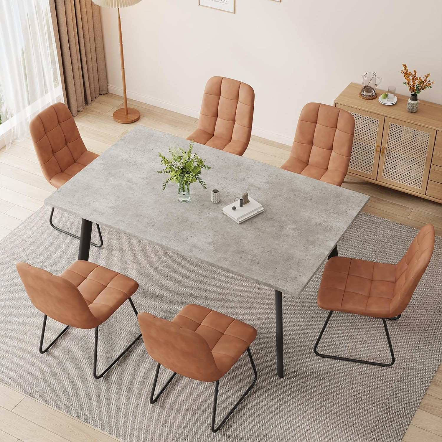 ZckyCine 46.5" Modern Grey Dining Table Set for Small Spaces, 5-Piece Set with Rectangular Table & 4 Padded Leather Chairs, Compact, Sturdy & Easy to Assemble (Table + 4 Brown Dining Chairs, 46.5")