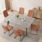 ZckyCine 46.5" Modern Grey Dining Table Set for Small Spaces, 7-Piece Set with Rectangular Table & 6 Padded Leather Chairs, Compact, Sturdy & Easy to Assemble (Table + 6 Brown Dining Chairs, 46.5")