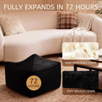 Square Corduroy Pouf Ottoman, Soft Fluffy Foot Stool with Foam Chunk Filling, Floor Pouf & Storage Ottoman for Living Room