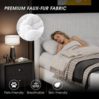 Ihanherry Queen Size Bed Frame with Faux-Fur Curved Wingback Headboard & Footboard, Upholstered Bed Frame with Removable & Washable Cover,Noise Free & Easy Assembly, No Box Spring Needed, White