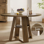 47.2" Round Dining Table for 4-6, Circle Kitchen Table with Open Storage Shelf, Farmhouse Dinner Table with Cross Pedestal Base for Dining Room, Kitchen, Living Room, Walnut