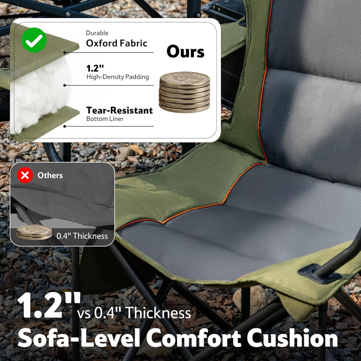 Naturehike Oversized Camping Chair with Cooler Bag, Heavy Duty Lawn Chair Support 450 LBS, Portable Padded Outdoor Folding Chair, 2 Pack