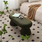Modern Bench for Bedroom End of Bed, Ottoman with Boucle Fabric, Faux Fur of, Upholstered Entryway for Living Room Entryway(Dark Green)