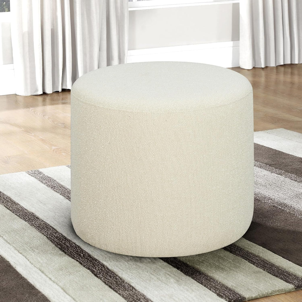 Studio Living Wentworth 19" Round Ottoman, Urban Transitional, Fully Assembled, Soft Boucle Fabric, Snow