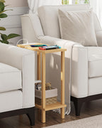 TUTOTAK Small End Table with Charging Station, Narrow Side Table with USB Ports and Outlets, Skinny Sofa Table, Slim Nightstand, Living Room, Bed Room, Natural TB01BN060