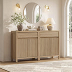SICOTAS 58" Fluted Buffet Cabinet with Storage, Modern Farmhouse Sideboard with 4 Doors, 2 Drawers & Adjustable Shelves, Sturdy Credenza for Kitchen, Living Room & Entryway, Reclaimed Light Oak