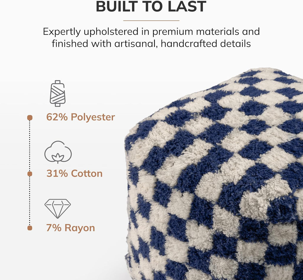 Anji Mountain Artisan Crafted Cotton Blend Pouf Ottoman | Versatile Floor Seating & Footstool for Living Room | Modern Boho Home Décor Accent | Filled Pouffe | Soft & Fluffy Ottoman Pouf, Lightweight, Decorative Floor Pouf Seating for Bedroom & Home