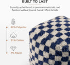 Anji Mountain Artisan Crafted Cotton Blend Pouf Ottoman | Versatile Floor Seating & Footstool for Living Room | Modern Boho Home Décor Accent | Filled Pouffe | Soft & Fluffy Ottoman Pouf, Lightweight, Decorative Floor Pouf Seating for Bedroom & Home