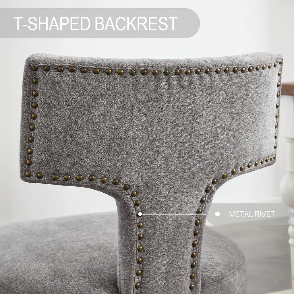 Dining Chair Set of 2 Linen Fabric Curved Backrest Farmhouse Mid Century Accent Upholstered Kitchen Chairs with Wood Legs and Foot Pad for Dining Room/Living Room/Restaurant,Grey