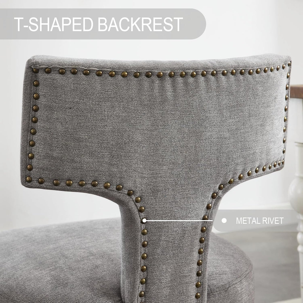 Dining Chair Set of 2 Linen Fabric Curved Backrest Farmhouse Mid Century Accent Upholstered Kitchen Chairs with Wood Legs and Foot Pad for Dining Room/Living Room/Restaurant,Grey
