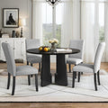 5-Piece Round Dining Table Set, 43-Inch Modern Dining Table and 4 Upholstered Chairs for Dining Room, Kitchen Room, Living Room (Grey Chairs and Black Table)