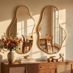 Bathroom Mirror for Over Sink-Gold Room Decor Wall Mirror 22"x 36" | Irregular Wall Mirror - Asymmetrical Abstract Mirror Unique for Bedroom, Living Room, Cloakroom, Entryway