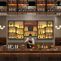79" Large Metal Wine Rack Wall Mounted, 3 Tier Liquor Shelf & Liquor Rack Wall Mounted with LED Light, Bar Shelf for Liquor Bottles & Glass Holder for Dining Room,Home Bar,Black