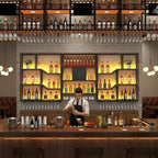 79" Large Metal Wine Rack Wall Mounted, 3 Tier Liquor Shelf & Liquor Rack Wall Mounted with LED Light, Bar Shelf for Liquor Bottles & Glass Holder for Dining Room,Home Bar,Black