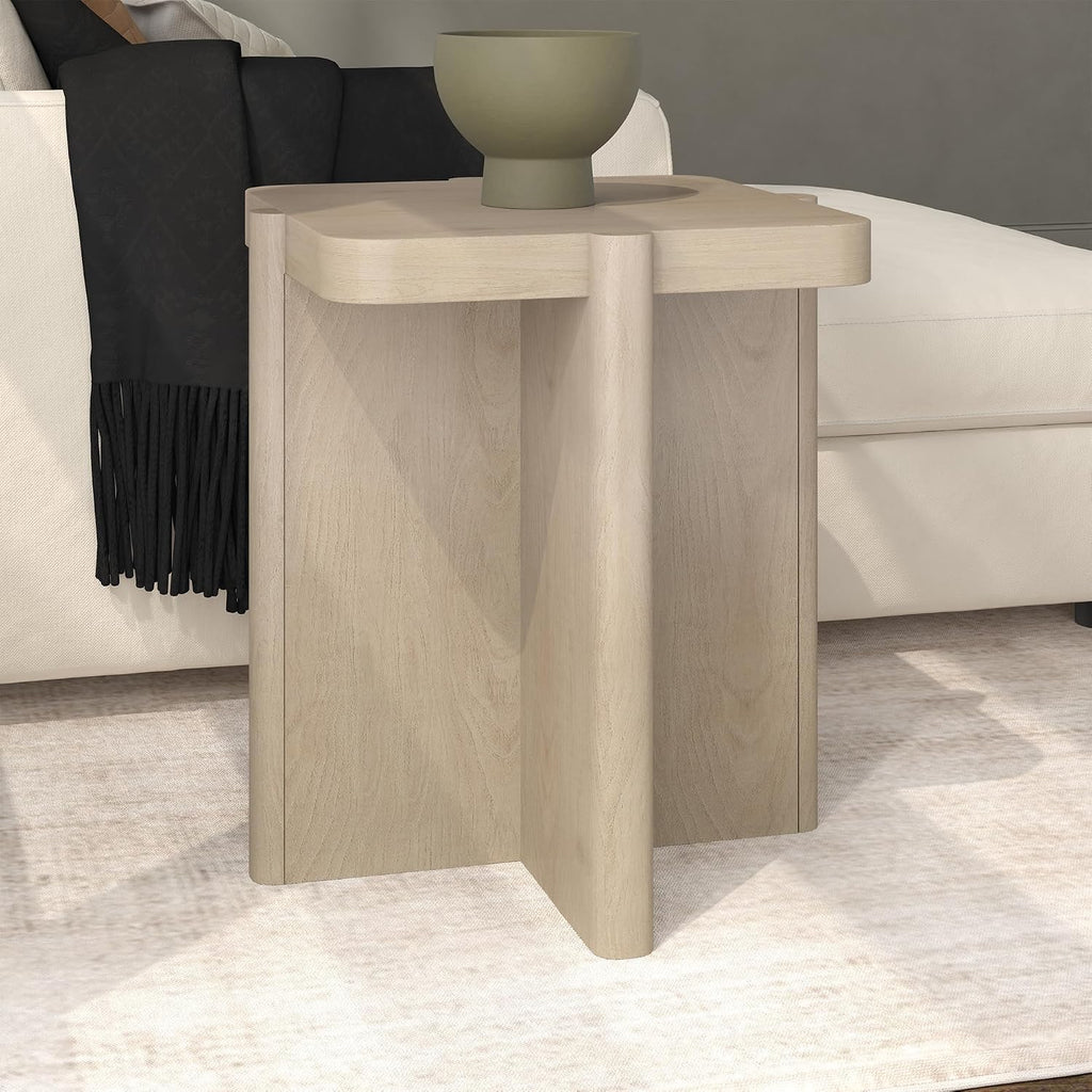 Henn&Hart 20'' Modern Wooden Square End Table, Side Table, Nightstand with X-Base for Living Room, Office, Family Room, or Bedroom, Alder White