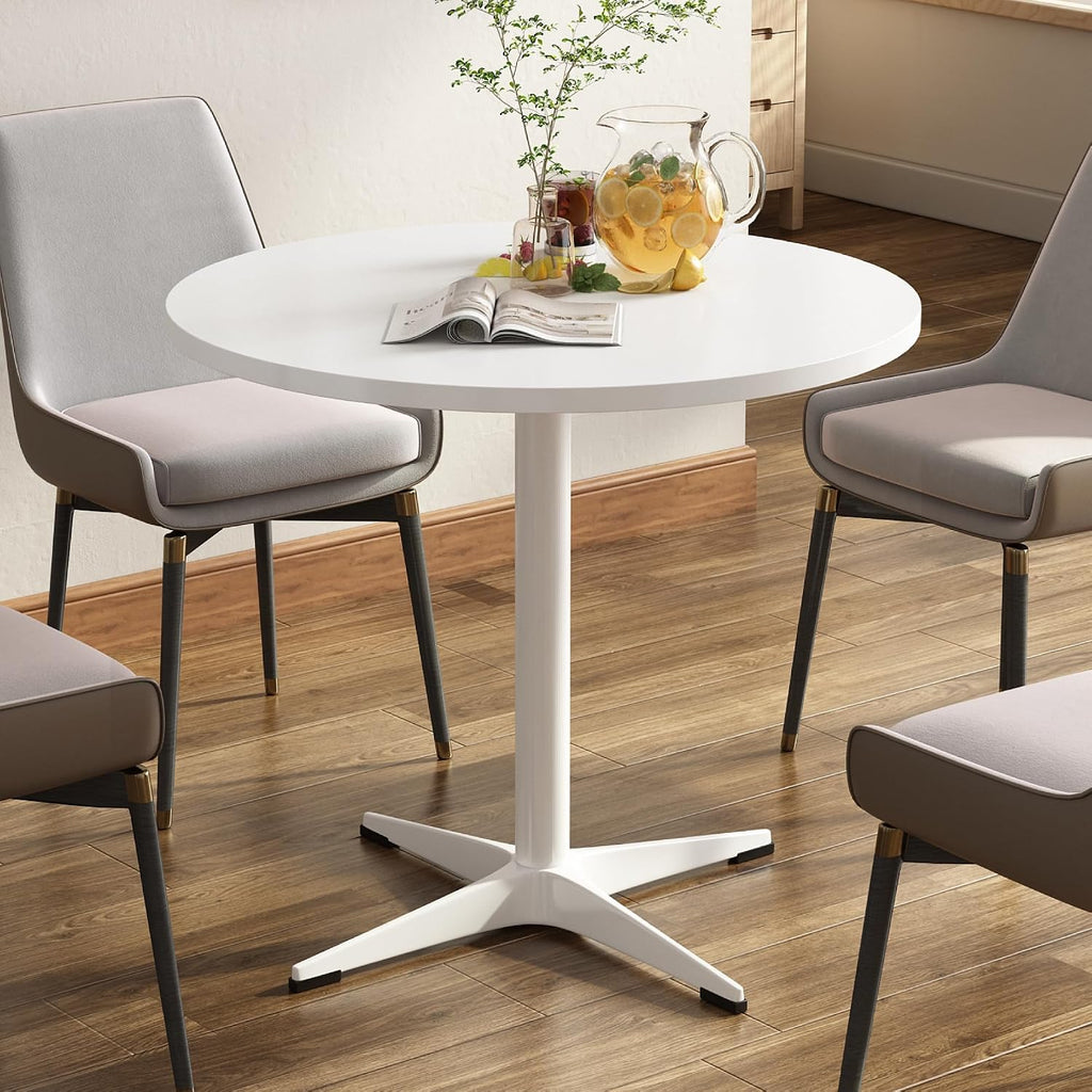 Round Dining Table Kitchen Table for 4 People 30 inch Circle Mid Century Modern Table with Sturdy Metal Base for Small Spaces Dining Room Living Room Office Farmhouse Water-Resistant, White