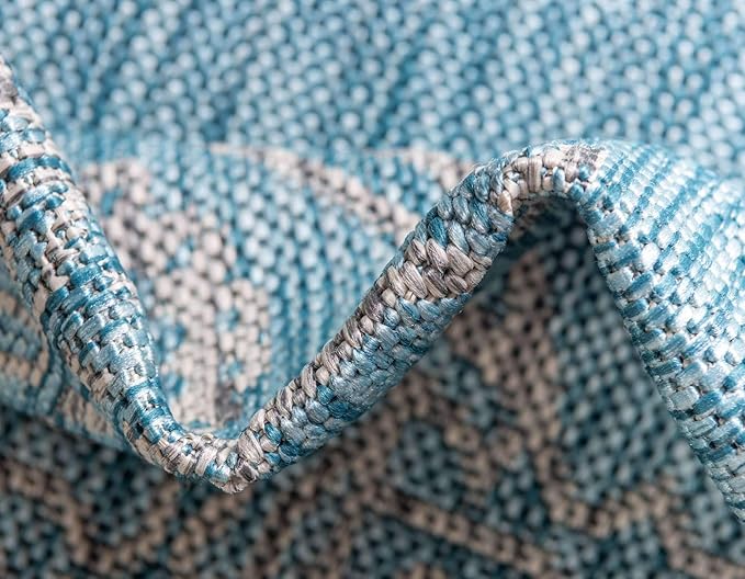 Unique Loom Outdoor Traditional Collection Area Rug - Antique (4' 1" x 6' 1" Rectangle, Light Aqua/ Gray)