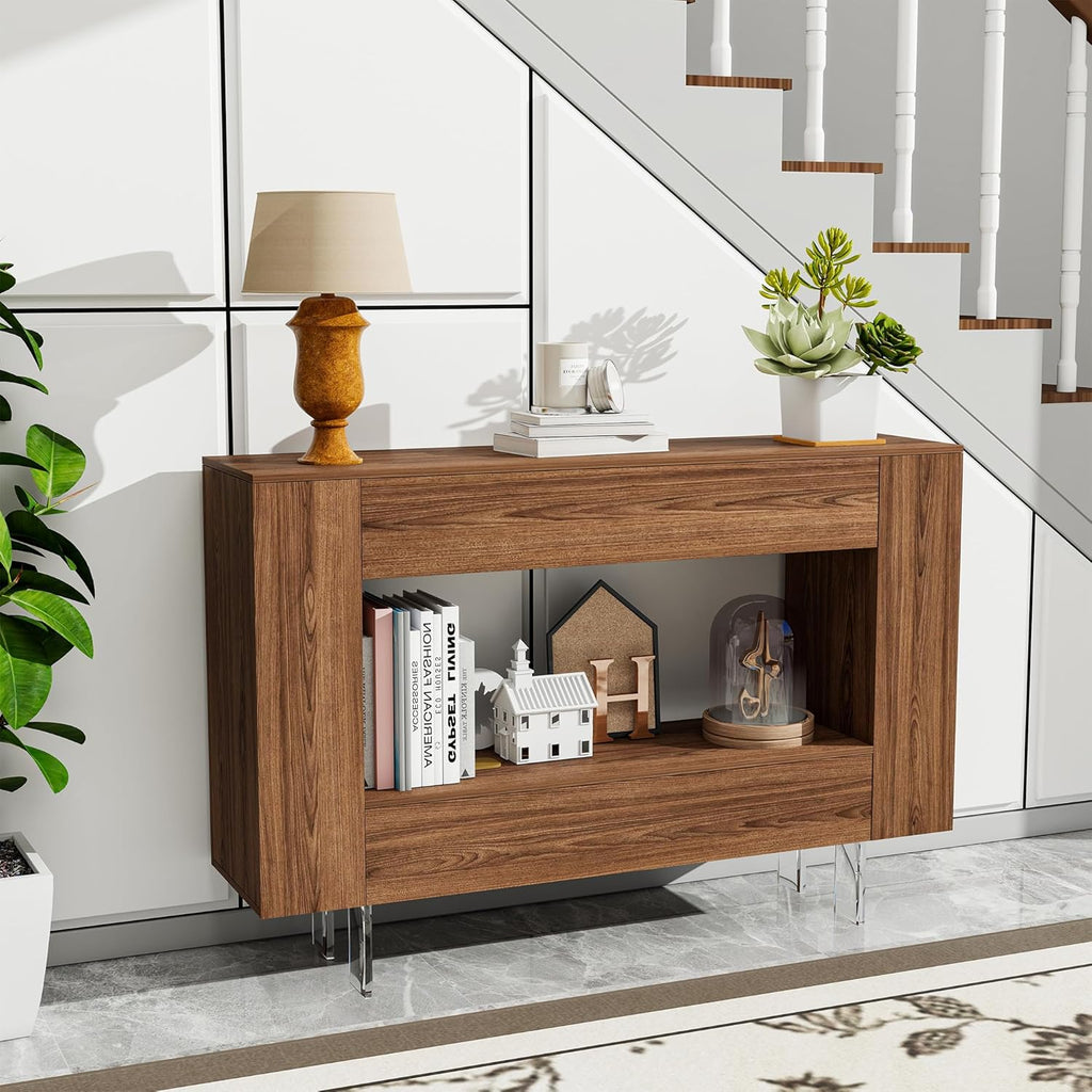 Console Table, 47" Entryway Table with Hidden Storage Cabinets, Adjustable Shelves, Farmhouse Sofa Table for Behind The Couch, Living Room, Hallway, Brown Wood Grain Finish