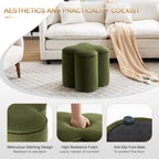 Zesthouse Flower Pouf Ottomans Foot Rest Set of 2, Velvet Fabric Poofy Ottomans Footstool for Sofa Couch, Modern Living Room Stool Seats for Hallway, Cute Square Vanity Stools for Bedroom Dorm, Green