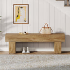Tribesigns 63" Long Entryway Bench, Rustic Farmhouse End of Bed Bench, Wooden Shoe Bench Seat for Hallway, Living Room, End of Bed, Light Brown