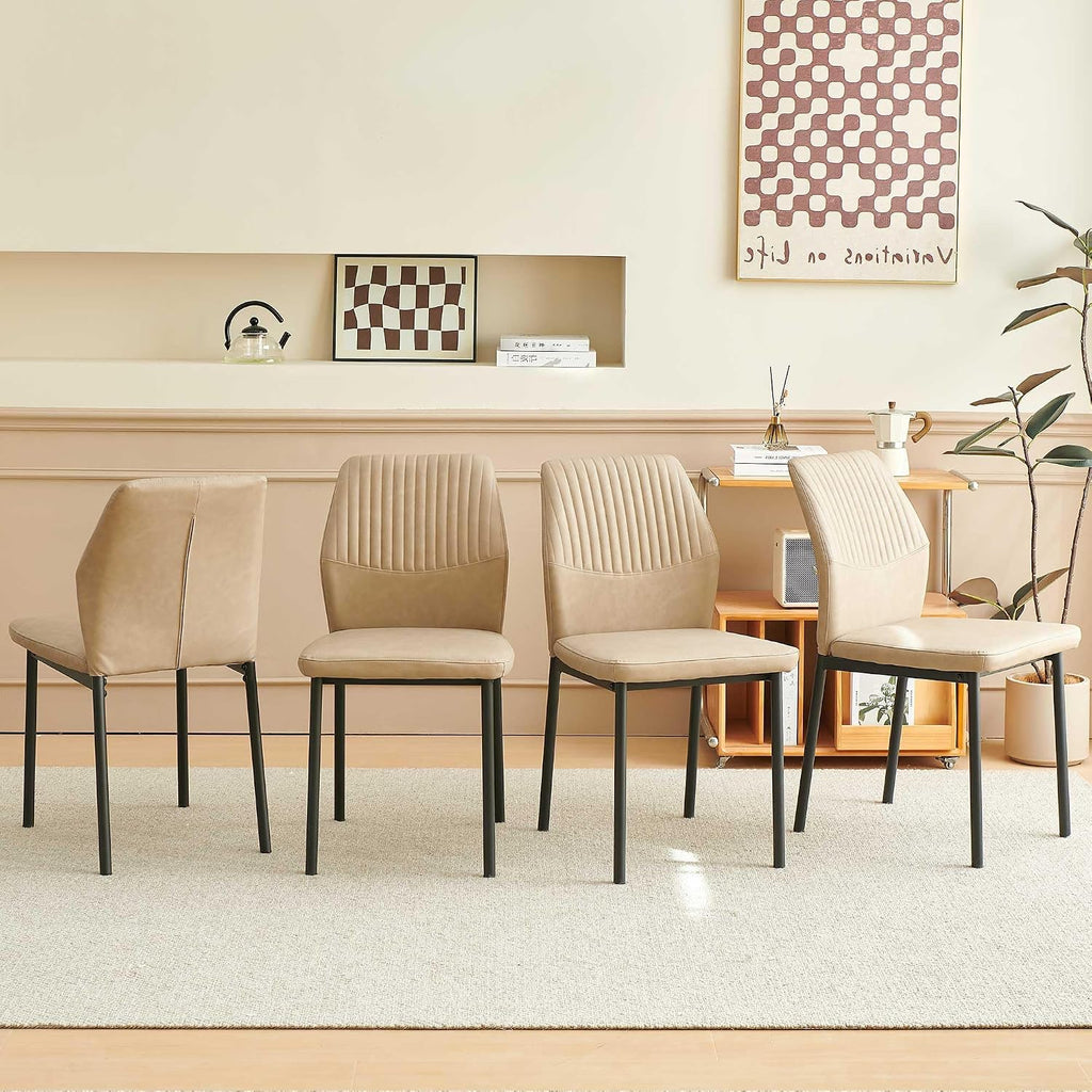 Comfortable Dining Chairs Set of 4 Upholstered Faux Leather Cushion Seat | Ergonomic Design, Easy Assembly, Stain Resistant Material - Beige