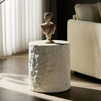 WILLIAMSPACE 15.75" Round End Table Side Table with Cement Stone Pattern for Living Room, Modern Circle Fiberglass Small Coffee Sofa Table, No Need Assembly (Beige)