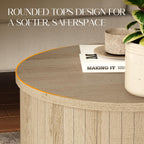 Round Fluted End Table for Living Room, Modern Wooden Sofa Couch Side Table for Small Spaces, 21.9" H Nightstand Set of 2 for Bedroom (Oslo Oak)