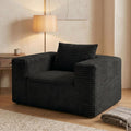 Mini Single Sofa Chair, Corduroy Cloud Couch with Pillow & Wide Armrests, High-Density Foam Reading Lounge for Living Room & Bedroom – No Assembly Required, Black