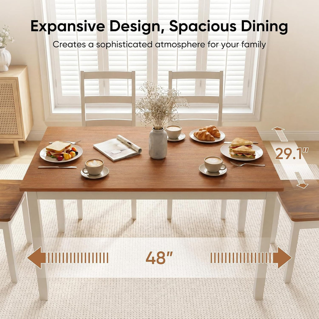 5-Piece Dining Table Set, Kitchen Table Chairs Set of 4, Space-Saving | Farmhouse Dining Table Set for 4, Kitchen Table and Chairs with for Dining Room, Small Kitchen, Apartment Dark Walnut White