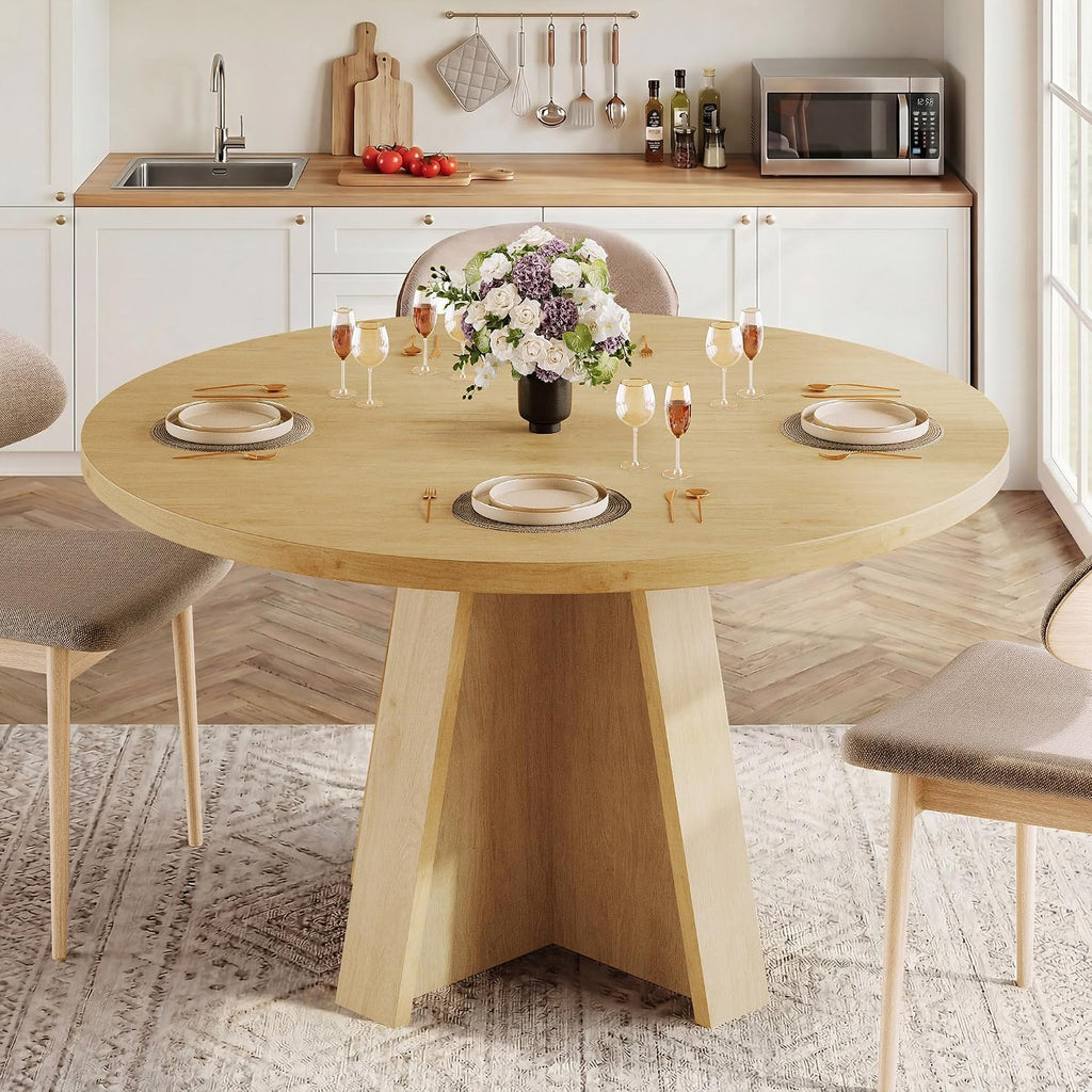 iPormis 47-Inch Round Dining Table for 4-6 People, Modern Wooden Kitchen Table for Dining Room, Farmhouse Circle Dinner Tables Furniture for Kitchen Living Room, Natural
