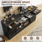 70” Large Buffet Sideboard Cabinet w/4 Drawer,Farmhouse Coffee Bar Cabinet Buffet with Storage,Sliding Door,Long Kitchen Buffet Table,Kitchen Sideboard Cabinet,Credenza for Dining Room,Black