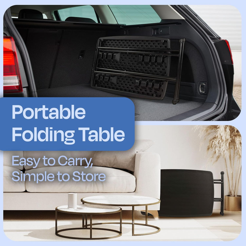 Lavish Home Portable Folding Tables Set of 2-2.5 Foot Indoor/Outdoor Portable Lightweight Small Tables with Adjustable Height - TV Trays Set of 2 for Laptop, Cards, Camping, Crafting, Party (Black)