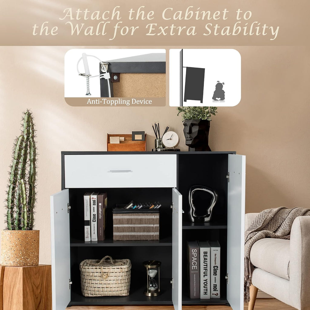 LOKO Buffet Cabinet with Storage, Multifunctional Kitchen Storage Cabinet with Adjustable Shelf & Anti-toppling Devices, Sideboard Side Table in Modern Style, 35 x 16 x 31.5 inches
