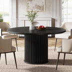 Tribesigns 47.24" Black Round Dining Table for 4-6 People | Modern Fluted MDF + Metal Base Kitchen Table, Sturdy Circle Dining Room Furniture, Easy Assembly, Black