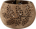 Restaurantware-Coco Casa 4 x 3.3 Inch Coconut Shell Candle Holders, 10 Reusable Tealight Holders - Candle Not Included, Leaf Pattern, Brown Coconut Bowls For Candles, Handcrafted