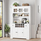 GAOMON 69" Pantry Cabinet with LED Light & Charging Station, Kitchen Pantry Storage Cabinet with Drawer & Adjustable Shelves, Coffee Bar Table for Kitchen Room, Living Room, Dining Room, White