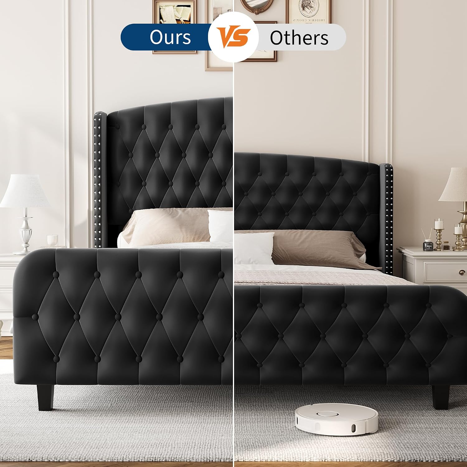 GarveeHome 51" Tall Queen Size Bed Frame with Wingback Headboard, Black