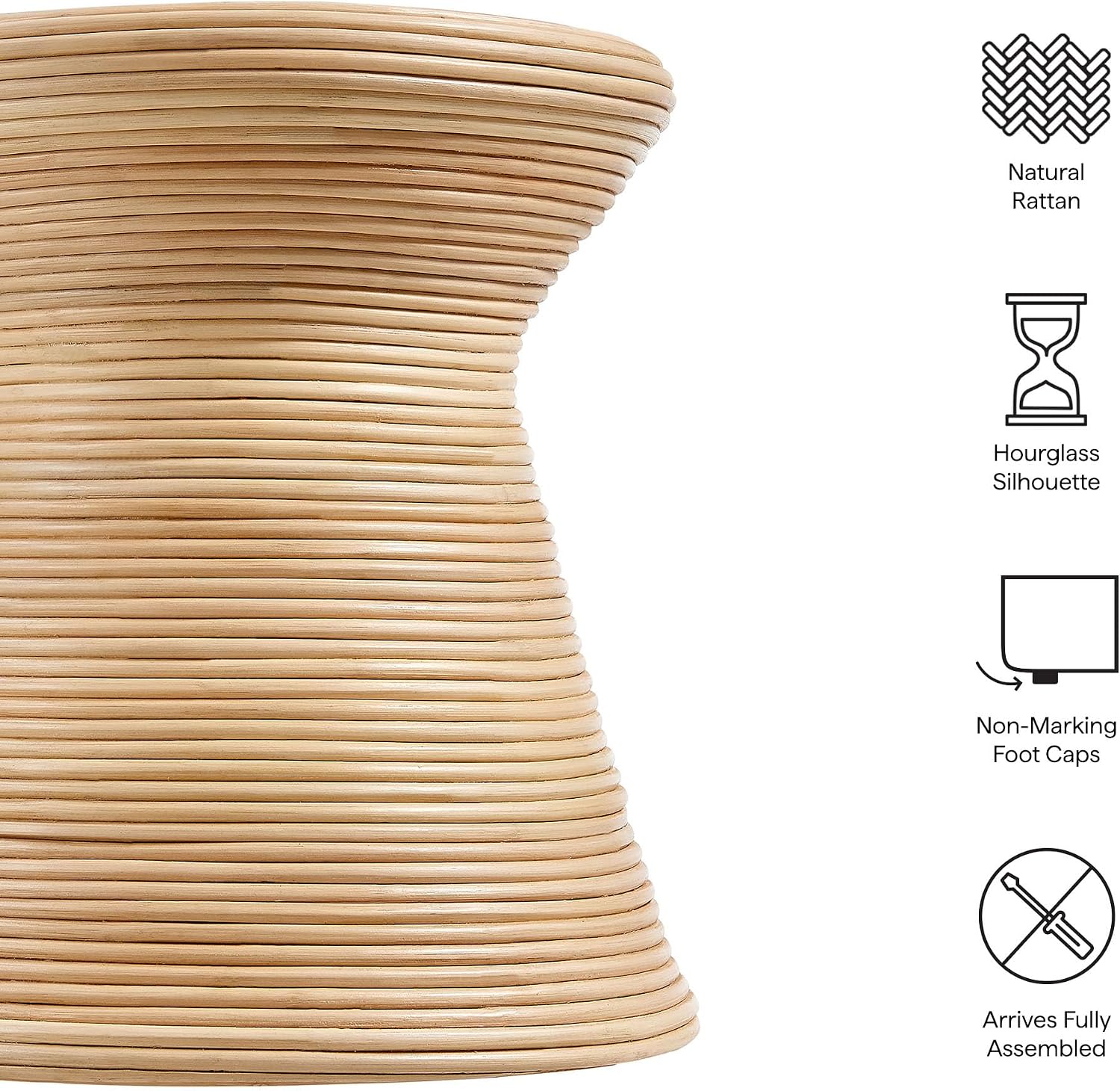 Modway Tavi Natural Rattan Hourglass Round Side Table in Natural – 16 Inch Small Accent End Table for Living Rooms, Bedrooms, or Covered Patios