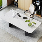 Modern White Dining Table for 6 to 8 People, 70.9" High Hardness Sintered Stone Table for Dining Room and Easy Maintenance - Half-Round Stainless Steel Base(Table Only)